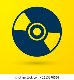 Blue CD or DVD disk icon isolated on yellow background. Compact disc sign. Vector Illustration