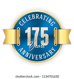 Blue celebrating 175 years, anniversary badge with gold border