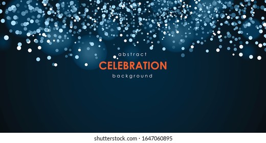 Blue celebration background template with drop confetti and blue ribbons