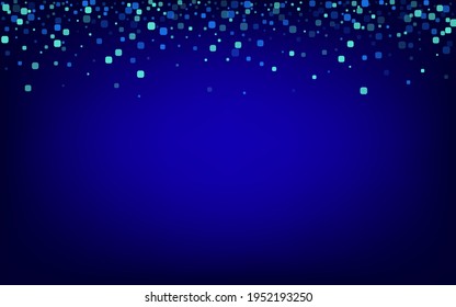 Blue Cell Celebration Blue Vector Background. Independence Particle Wallpaper. Flying Confetti Postcard. Turquoise Invitation Backdrop.