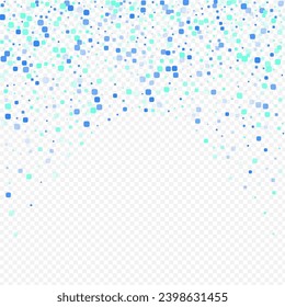 Blue Cell Decoration Vector Transparent Background. Falling Confetti Pattern. Effect Particle Backdrop. Turquoise Carnaval Texture.