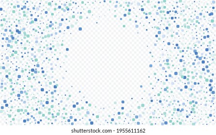 Blue Cell Invitation Vector Transparent Background. Abstract Confetti Texture. Flying Square Postcard. Turquoise Decoration Design.