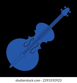 Silhouette de cello azul. Ilustración vectorial en estilo plano aislada en el fondo. Objeto para conceptos musicales y presentaciones diferentes. 