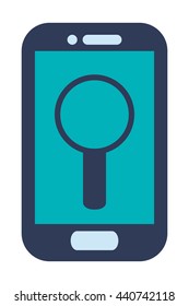 blue cellphone with magnifying glass