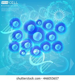 blue cells under the microscope, microbiology scientific background