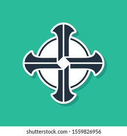 Blue Celtic cross icon isolated on green background. Happy Saint Patricks day.  Vector Illustration