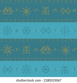 Blue celtic rune. Seamless vector pattern
