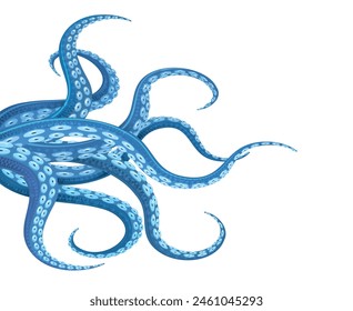 Blue cephalopod tentacles. Cartoon squid cthulhu octopus tentacle set isolated vector illustration