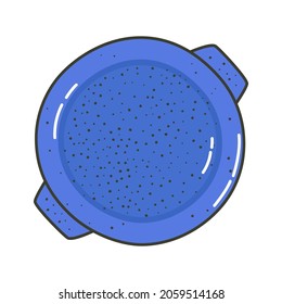 Blue ceramic dish. Kitchenware. Porcelain spotted plate craft. Hand drawn dishware. Vector illustration. 