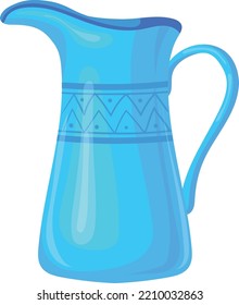 Blue ceramic jug icon. Cartoon clay pitcher isolated on white background