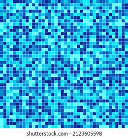 Blue ceramic mosaic tile background. Water pool texture. Vector seamless pattern.