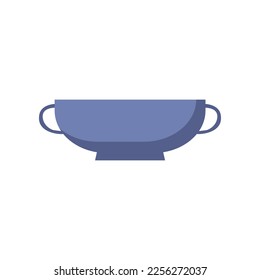 Blue ceramic soup bowl with handles vector illustration. Cartoon drawing of item for kitchen isolated on white background. Kitchenware, household, pottery concept