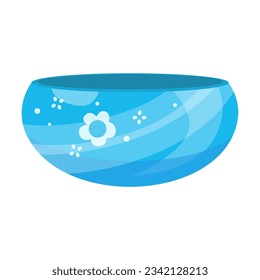 Blue ceramic teacup vector illustration. Cartoon drawing of cup with flower ornament isolated on white background. Kitchenware, teatime, coziness concept