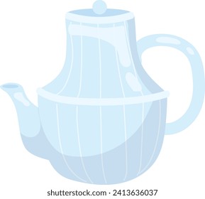 Blue ceramic teapot, simple modern design, isolated on white. Kitchenware for serving tea, minimalist style vector illustration.