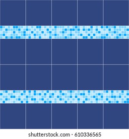 Blue ceramic tile mosaic in swimming pool. Vector seamless pattern.