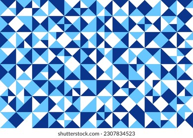 Patrón de azulejos azules de cerámica. Cubierta de cerámica de cenador de cocina, vector de pared del metro fondo sin soldadura o fondo del suelo del baño o fondo de pared con patín de triángulo azul y blanco