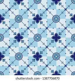 Blue ceramic tile seamless pattern