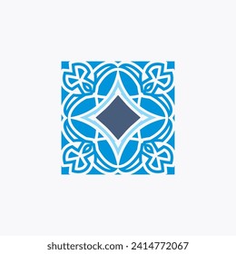 Blue ceramic tiles ornament vector