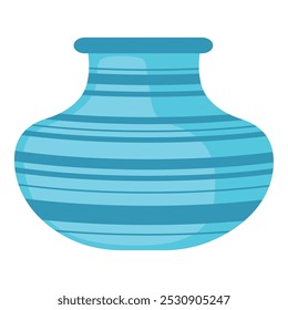 Blue ceramic vase with horizontal stripes, Vector