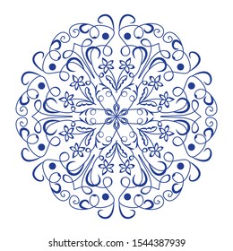 Blue ceramics design, ornamental circle patterns in Spain or Potruguese style, azulejo