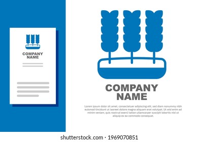 Blue Cereals set with rice, wheat, corn, oats, rye, barley icon isolated on white background. Ears of wheat bread symbols. Logo design template element. Vector