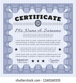 Blue Certificate of achievement. Artistry design. With background. Vector illustration. 