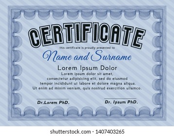 Blue Certificate of achievement. Artistry design. Vector illustration. With quality background. 
