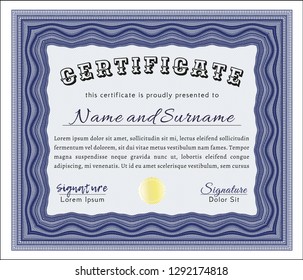 Blue Certificate of achievement. Beauty design. With complex linear background. Customizable, Easy to edit and change colors. 