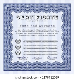 Blue Certificate of achievement. With complex background. Nice design. Customizable, Easy to edit and change colors. 