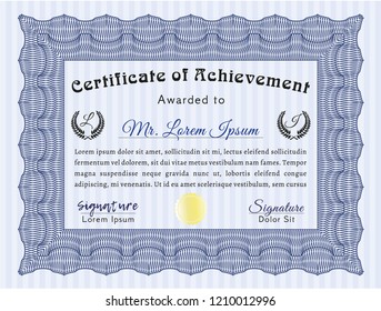 Blue Certificate of achievement. Complex background. Detailed. Beauty design. 