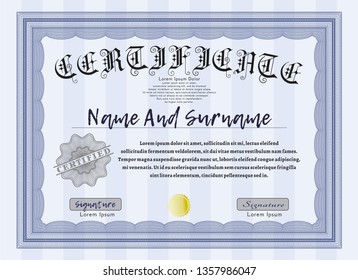 Blue Certificate of achievement. With complex background. Perfect design. Detailed. 