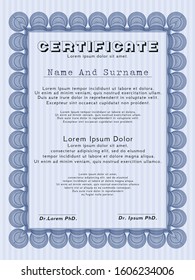 Blue Certificate of achievement. Complex background. Detailed. Superior design. 