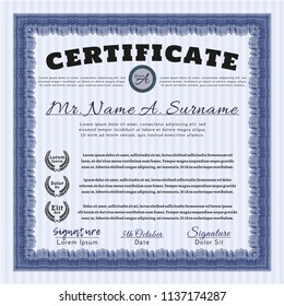 Blue Certificate of achievement. With complex linear background. Artistry design. Customizable, Easy to edit and change colors. 