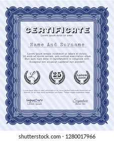 Blue Certificate of achievement. With complex linear background. Detailed. Sophisticated design. 