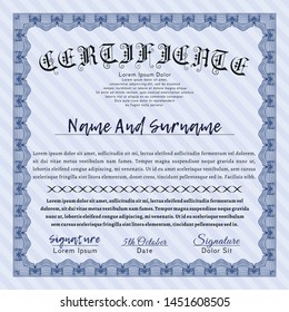 Blue Certificate of achievement. Cordial design. With guilloche pattern. Customizable, Easy to edit and change colors. 