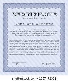 Blue Certificate of achievement. Cordial design. Detailed. With linear background. 