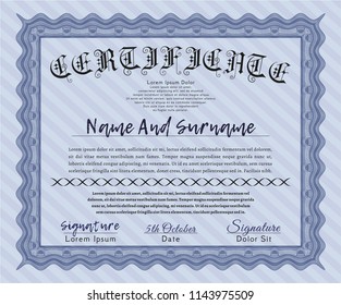 Blue Certificate of achievement. Customizable, Easy to edit and change colors. With complex background. Lovely design. 