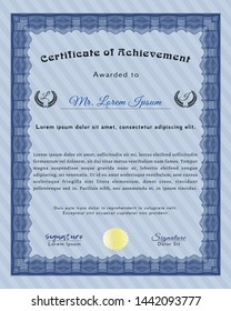 Blue Certificate of achievement. Customizable, Easy to edit and change colors. With complex linear background. Modern design. 