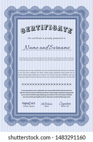Blue Certificate of achievement. Customizable, Easy to edit and change colors. Complex background. Excellent design. 