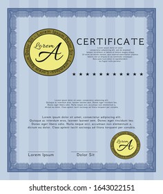 Blue Certificate of achievement. Detailed. Complex background. Cordial design. 