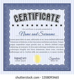 Blue Certificate of achievement. Easy to print. Detailed. Cordial design. 