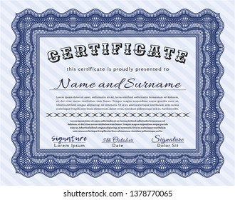 Blue Certificate of achievement. Easy to print. Vector illustration. Money style design. 