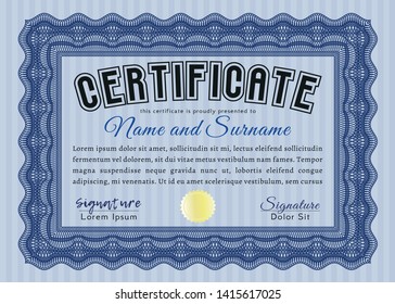 Blue Certificate of achievement. Easy to print. Customizable, Easy to edit and change colors. Money Pattern. 