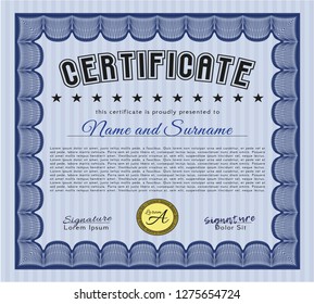 Blue Certificate of achievement. Elegant design. With quality background. Vector illustration. 