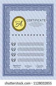 Blue Certificate of achievement. With great quality guilloche pattern. Customizable, Easy to edit and change colors. Nice design. 