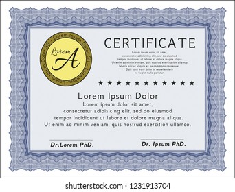 Blue Certificate of achievement. With guilloche pattern. Customizable, Easy to edit and change colors. Perfect design. 