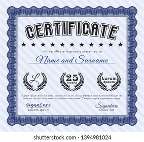 Blue Certificate of achievement. With guilloche pattern. Customizable, Easy to edit and change colors. Money design. 