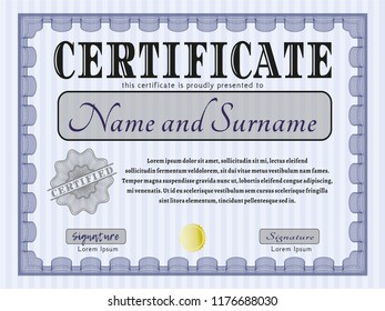 Blue Certificate of achievement. With linear background. Retro design. Customizable, Easy to edit and change colors. 