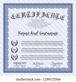 Blue Certificate of achievement. With linear background. Good design. Vector illustration. 