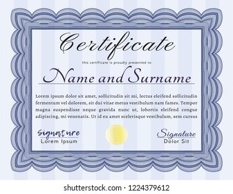 Blue Certificate of achievement. With linear background. Customizable, Easy to edit and change colors. Money Pattern design. 